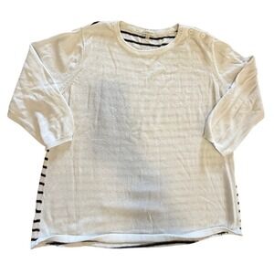 Project‎ White Black Striped Sweater Nautical Button Shoulder Cotton Knit Top L